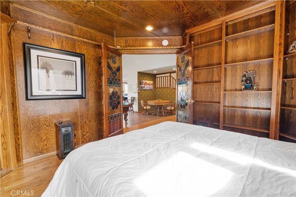 Bedroom, Dining room, Interior, Recessed Lighting, Wooden Ceilings, Wood Texture Flooring, Wooden Walls