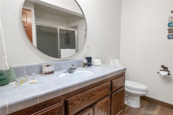 Bathroom, Interior, Tile Countertops, Wood Texture Flooring