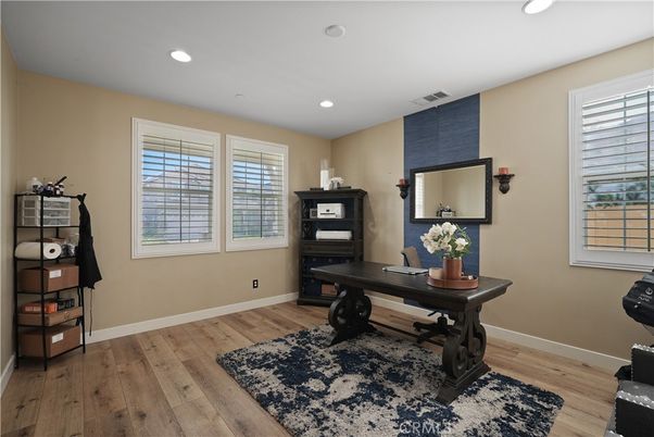Home Office, Interior, Recessed Lighting, Wood Texture Flooring