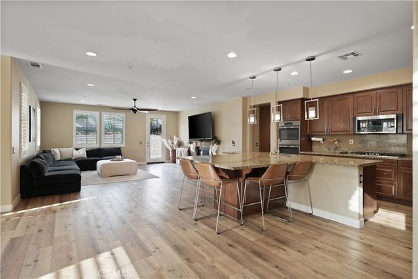 Interior, Kitchen, Living room, Pendant Lights, Recessed Lighting, Stainless Steel Appliances, Wood Texture Flooring