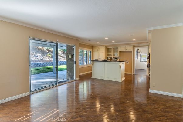 Empty room, Interior, Kitchen, Recessed Lighting, Wood Texture Flooring