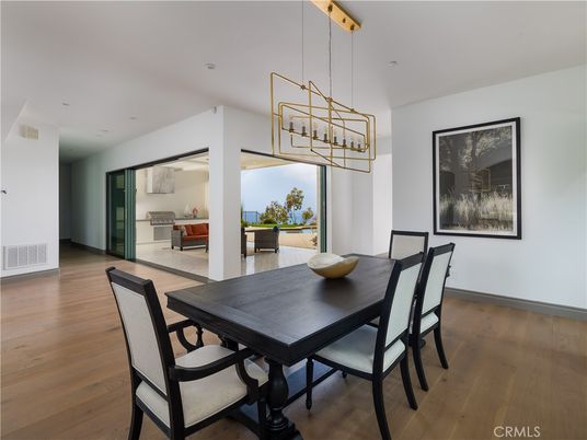 Dining room, Interior, Pendant Lights, Recessed Lighting, Wood Texture Flooring