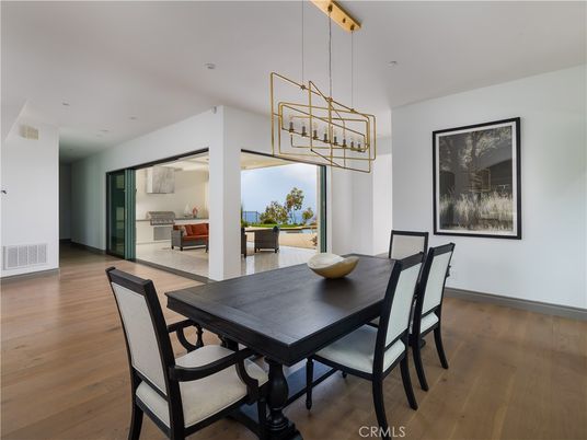 Dining room, Interior, Pendant Lights, Recessed Lighting, Wood Texture Flooring