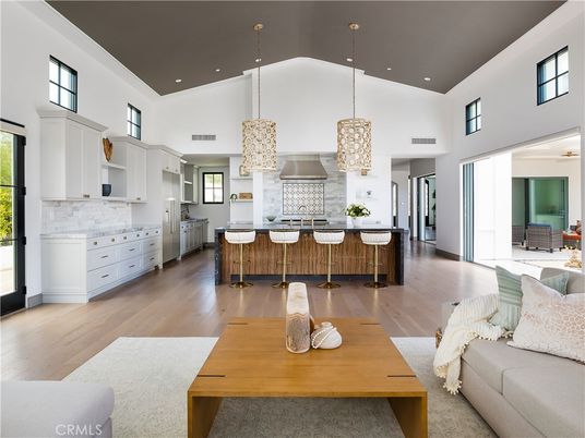 Interior, Kitchen, Living room, Pendant Lights, Recessed Lighting, Wood Texture Flooring