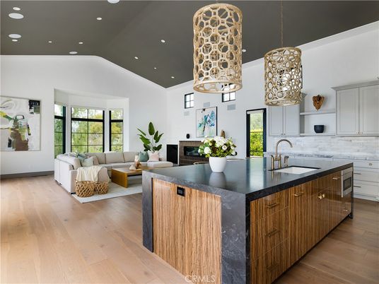 Interior, Kitchen, Living room, Pendant Lights, Recessed Lighting, Wood Texture Flooring