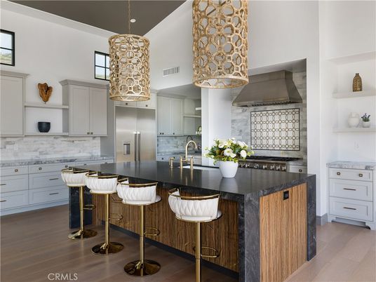 Interior, Kitchen, Pendant Lights, Stainless Steel Appliances, Wood Texture Flooring
