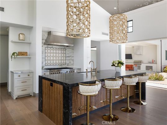 Interior, Kitchen, Pendant Lights, Stainless Steel Appliances, Wood Texture Flooring