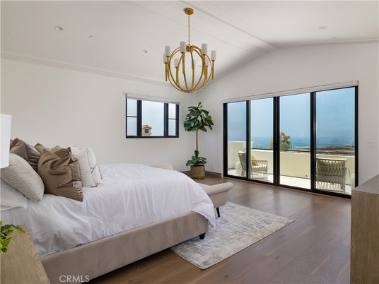 Bedroom, Interior, Pendant Lights, Recessed Lighting, Water, Wood Texture Flooring