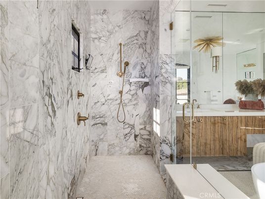 Bathroom, Glass Shower, Interior, Marble Walls