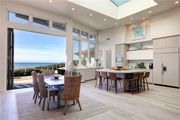Dining room, Interior, Kitchen, Recessed Lighting, Water, Wood Texture Flooring