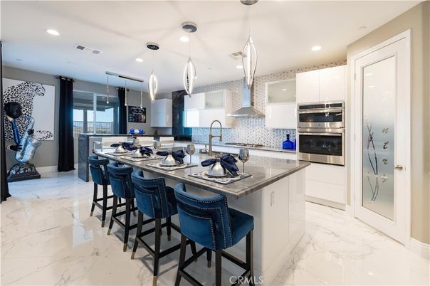 Interior, Kitchen, Marble, Pendant Lights, Recessed Lighting, Stainless Steel Appliances