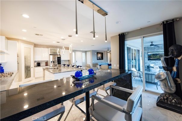 Dining room, Interior, Kitchen, Marble, Pendant Lights, Recessed Lighting