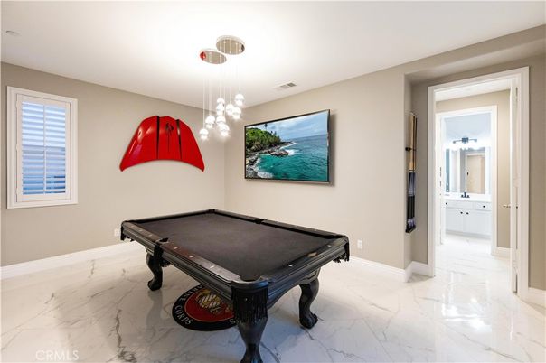 Billiard Table, Game Room, Interior, Marble, Pendant Lights