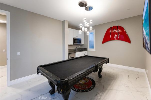 Billiard Table, Game Room, Interior, Marble, Pendant Lights