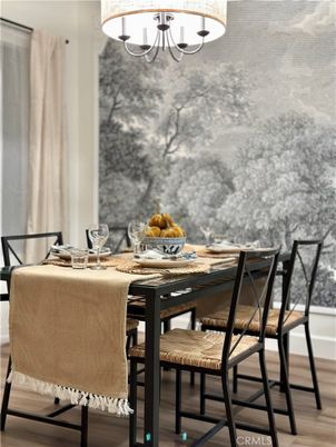 Chandelier, Dining room, Interior, Wood Texture Flooring