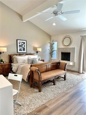 Bedroom, Fireplace, Home Office, Interior, Living room, Recessed Lighting, Wood Texture Flooring