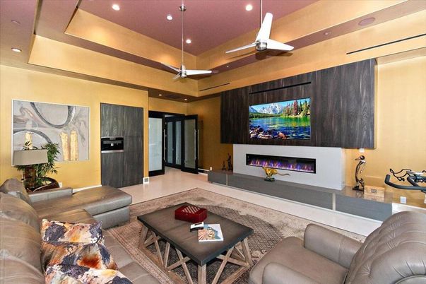 Fireplace, Interior, Living room, Recessed Lighting