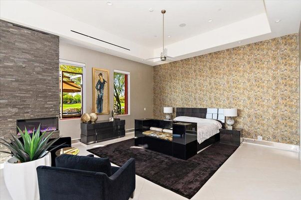 Bedroom, Interior, Recessed Lighting, Stone Walls