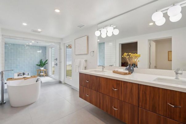 Bathroom, Dual Sink Vanities, Free Standing Baths, Glass Shower, Interior, Recessed Lighting