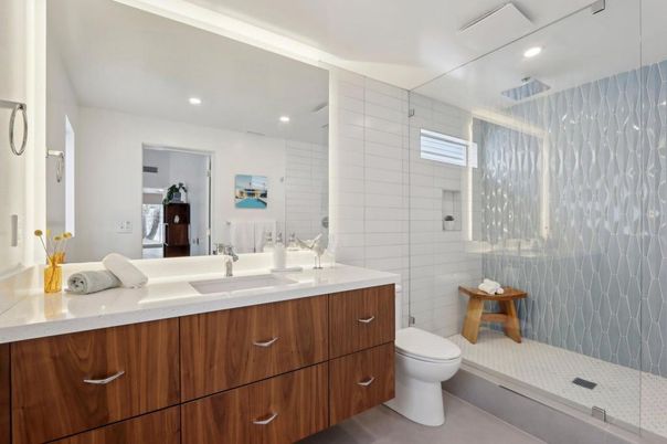 Bathroom, Glass Shower, Interior, Recessed Lighting