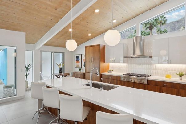 Interior, Kitchen, Pendant Lights, Recessed Lighting, Stainless Steel Appliances, Wooden Ceilings