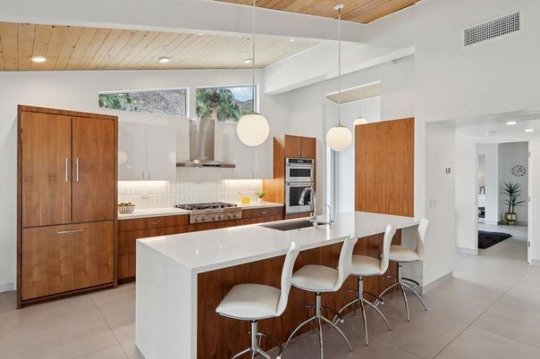 Interior, Kitchen, Pendant Lights, Recessed Lighting, Stainless Steel Appliances, Wooden Ceilings