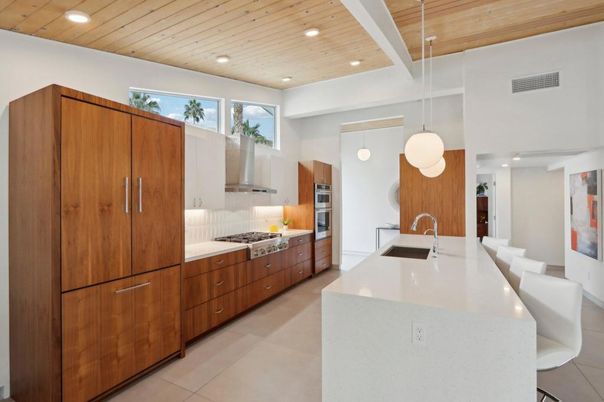 Interior, Kitchen, Pendant Lights, Recessed Lighting, Stainless Steel Appliances, Wooden Ceilings