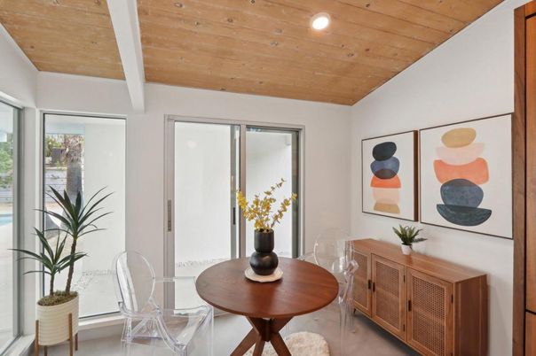 Dining room, Interior, Recessed Lighting, Wooden Ceilings