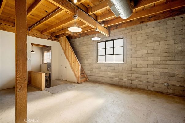 Empty room, Interior, Pendant Lights, Stone Walls, Wooden Beams, Wooden Ceilings