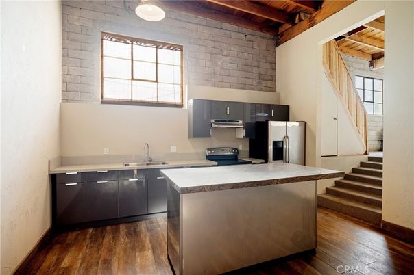 Interior, Kitchen, Pendant Lights, Stainless Steel Appliances, Stone Walls, Wooden Beams, Wooden Ceilings, Wood Texture Flooring