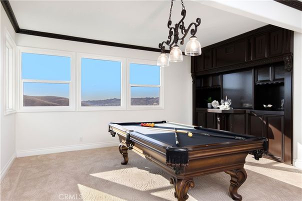Billiard Table, Chandelier, Game Room, Interior, Pendant Lights