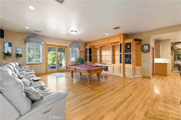 Billiard Table, Game Room, Interior, Living room, Recessed Lighting, Wood Texture Flooring