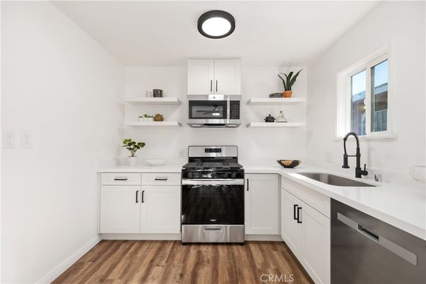 Interior, Kitchen, Stainless Steel Appliances, Wood Texture Flooring