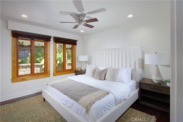 Bedroom, Interior, Recessed Lighting, Wood Texture Flooring