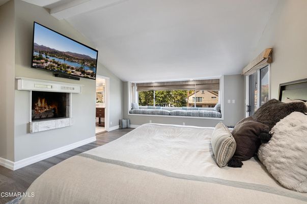 Bedroom, Fireplace, Interior, Wood Texture Flooring