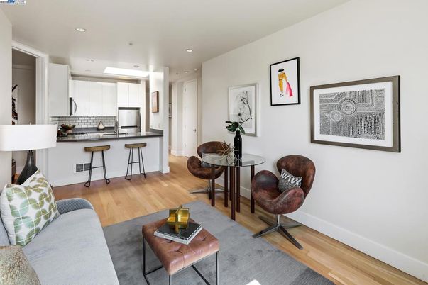 Interior, Kitchen, Living room, Recessed Lighting, Stainless Steel Appliances, Wood Texture Flooring