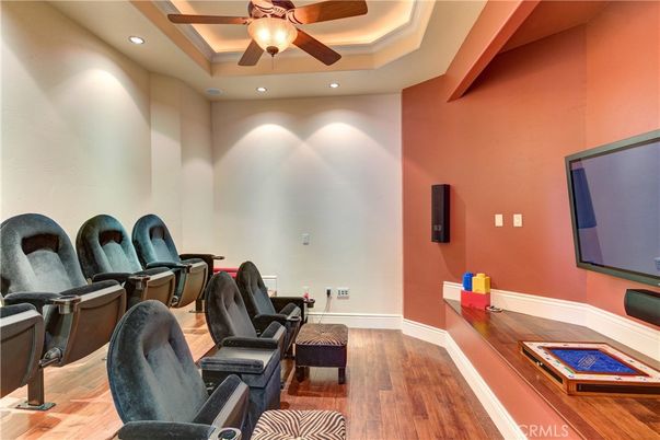 Home Theatre Room, Interior, Projection Screen, Recessed Lighting, Theatre Room, Wood Texture Flooring