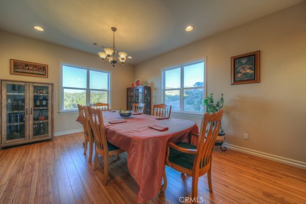 Chandelier, Dining room, Interior, Recessed Lighting, Wood Texture Flooring