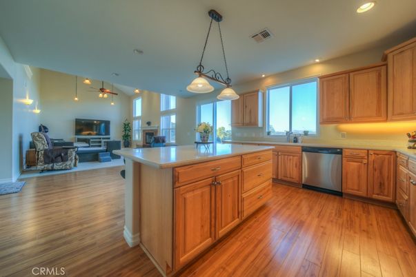 Dining room, Interior, Kitchen, Living room, Pendant Lights, Recessed Lighting, Stainless Steel Appliances, Wood Texture Flooring