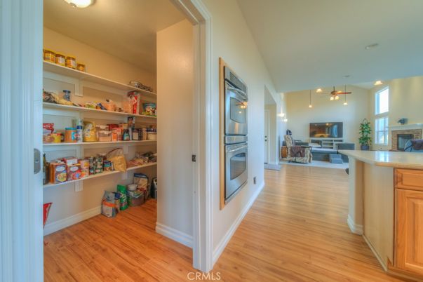 Fireplace, Interior, Kitchen, Pendant Lights, Wood Texture Flooring