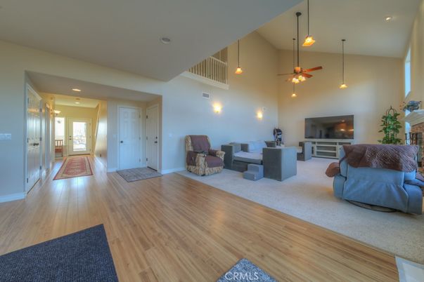 Fireplace, Interior, Living room, Pendant Lights, Recessed Lighting, Wood Texture Flooring