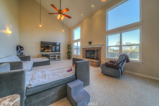 Bedroom, Fireplace, Interior, Living room, Pendant Lights, Recessed Lighting