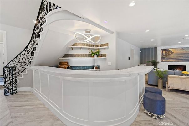 Fireplace, Interior, Recessed Lighting, Wood Texture Flooring