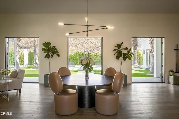 Dining room, Interior, Pendant Lights, Wood Texture Flooring