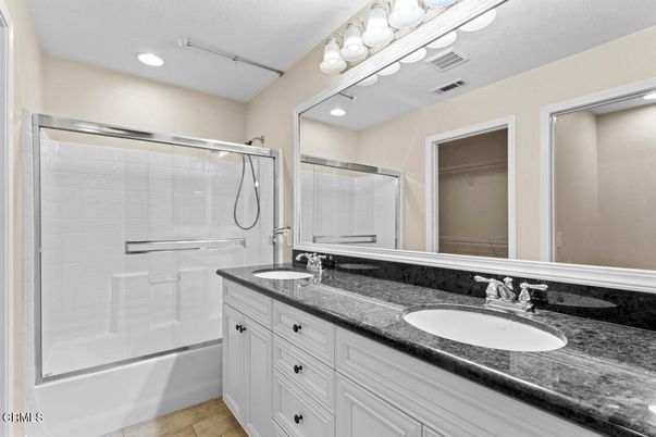Bathroom, Dual Sink Vanities, Glass Shower, Interior, Recessed Lighting