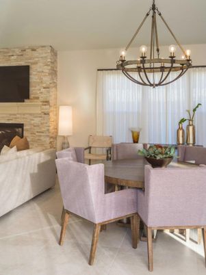 Chandelier, Dining room, Interior, Stone Walls