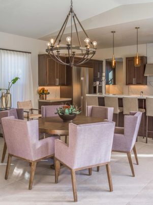 Chandelier, Dining room, Interior, Kitchen, Pendant Lights, Stainless Steel Appliances