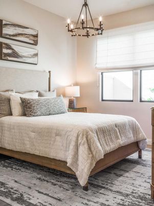 Bedroom, Chandelier, Interior, Wood Texture Flooring