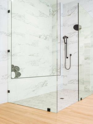 Bathroom, Glass Shower, Interior, Marble Walls