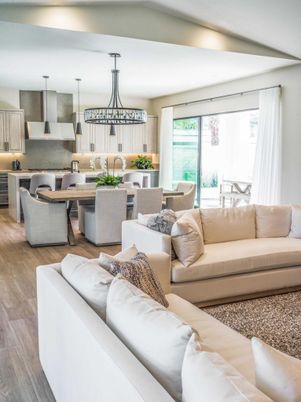 Dining room, Interior, Kitchen, Living room, Pendant Lights, Stainless Steel Appliances, Wood Texture Flooring